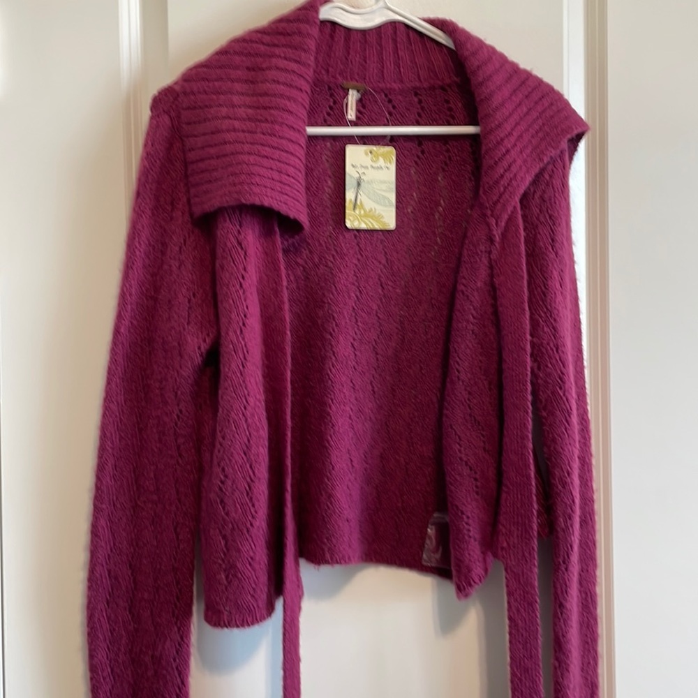 Free People ballet wrap cardigan sweater berry purple warm egg L Large NWT
